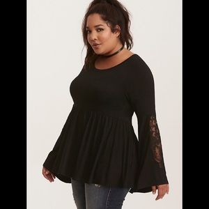 Torrid Black Lace Bell Sleeve Tee